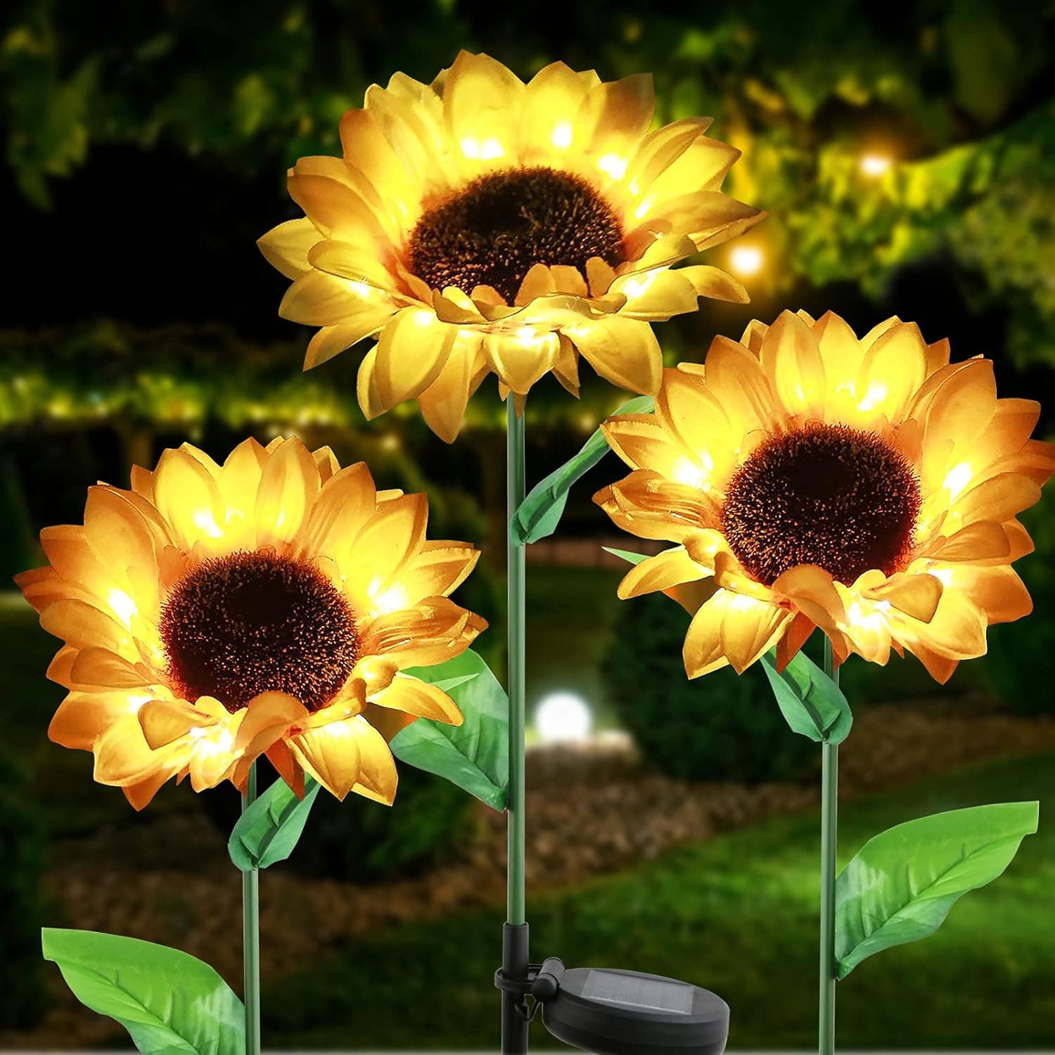 Yiliaw Solar Sunflower Lights 3 Pack,28" Garden Decor Solar Sunflower Lights,Outdoor Waterproof LED Decorative Solar Light for Garden Patio Lawn Yard Porch Walkway Backyard