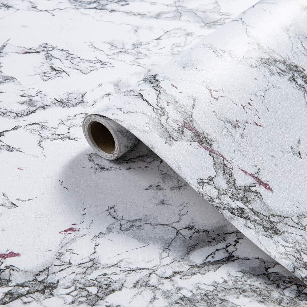 LEISIME 17.71"x196.8" Marble Contact Paper Countertops White Roll Kitchen Countertop Cabinet Furniture is Renovated - Decorative Granite Vinyl Film Counter Stick Waterproof Removable