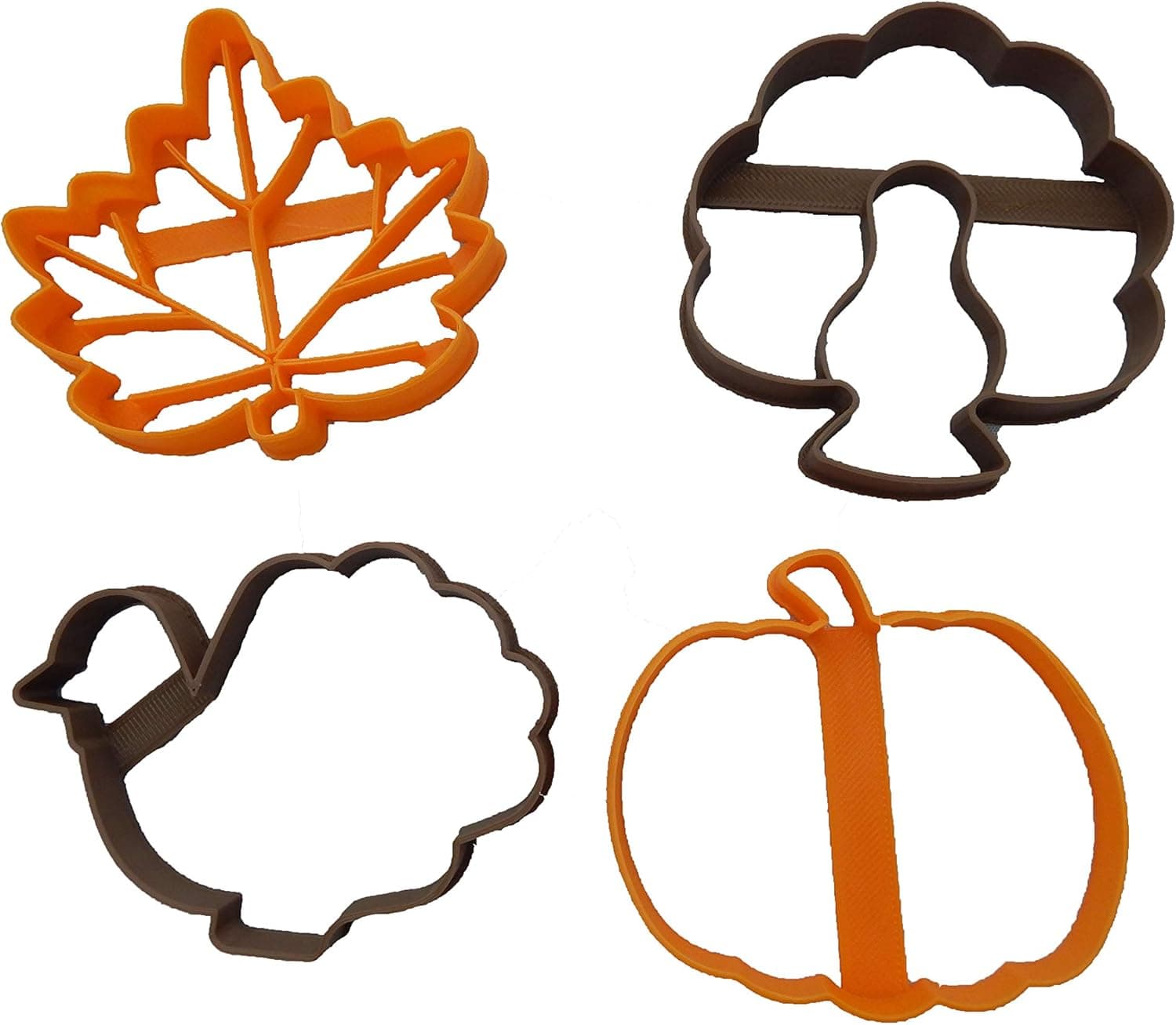 Thanksgiving Side View Turkey, Front-Facing Turkey, Pumpkin and Maple Leaf Cookie Cutters (4 Pack)