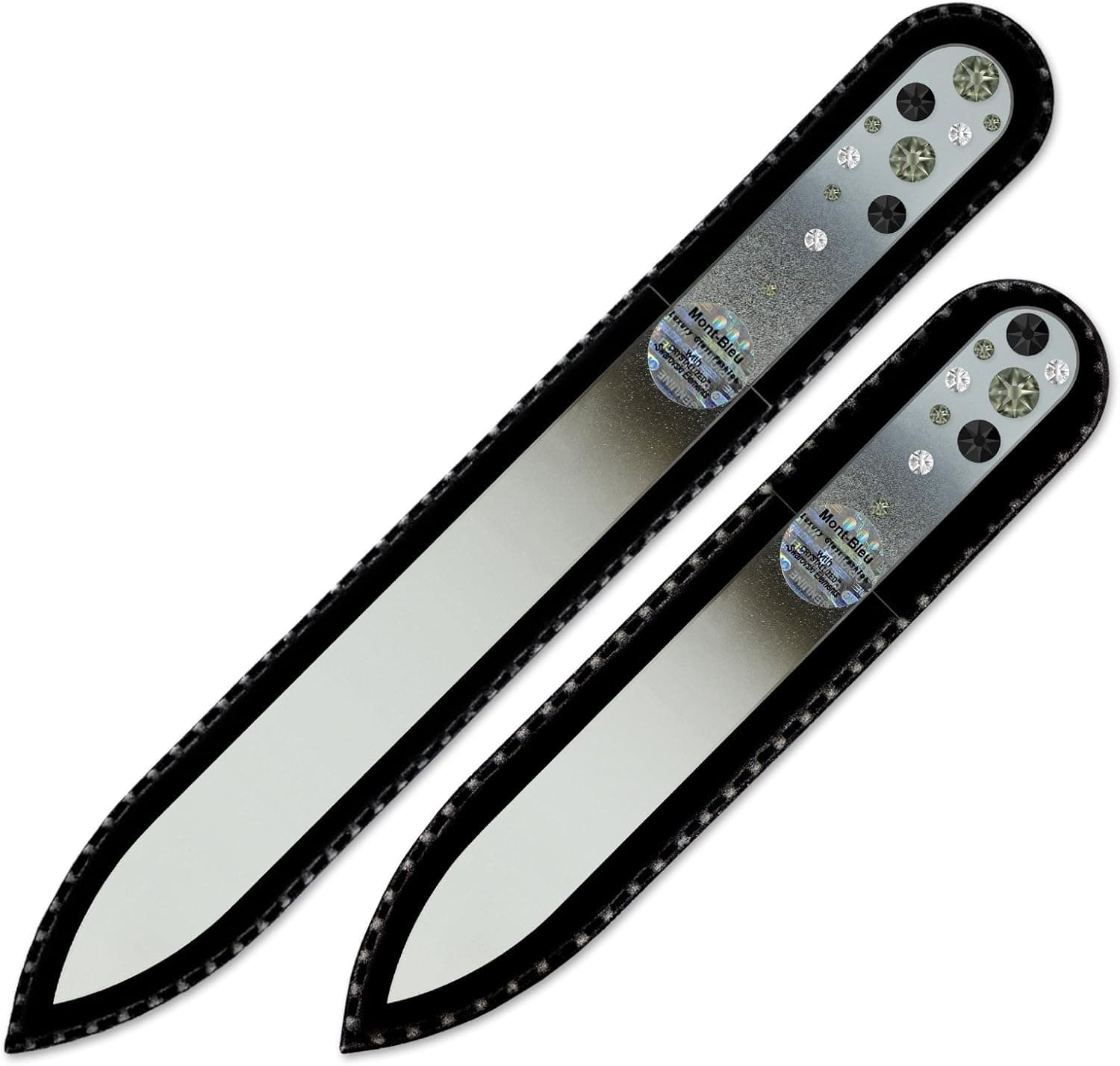 Nail Files - Mont Bleu Set of 2 Glass Nail Files Hand Decorated with Crystals - Czech Tempered Glass - Travel Nail File for Shiny Nails - Crystal Nail Files