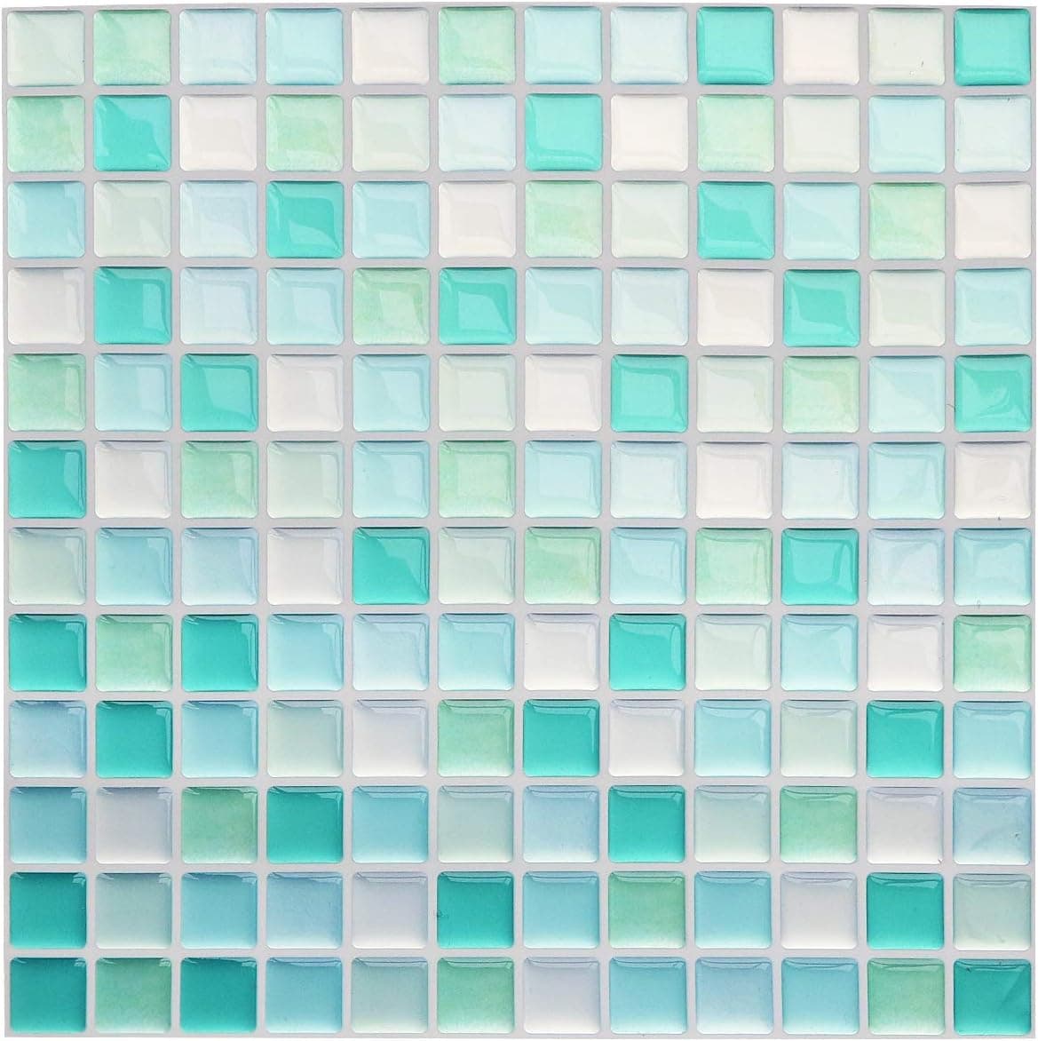Yoillione 3D Mosaic Tile Sticker Removable Wallpaper Tile Blue, 3D Self Adhesive Wall Tiles Bathroom Wall Tiles for Kitchen Backsplash Blue, PVC Square Decorative Vinyl Tile Decals, 4 Sheets