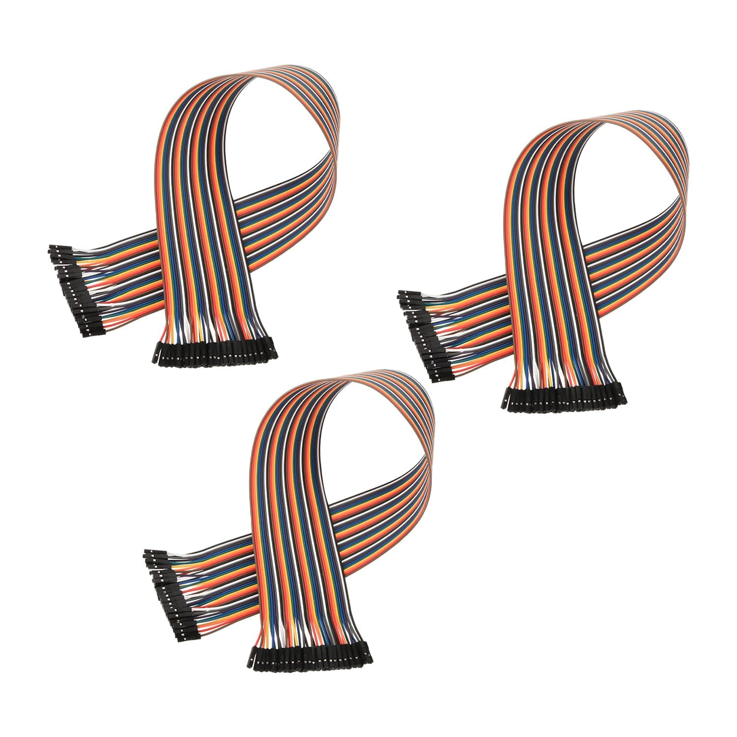 Fielect Dupont Jumper Wires Breadboard Jumper Wires Colorful Ribbon Cables 40pin 50cm Long Female to Female 3Pcs