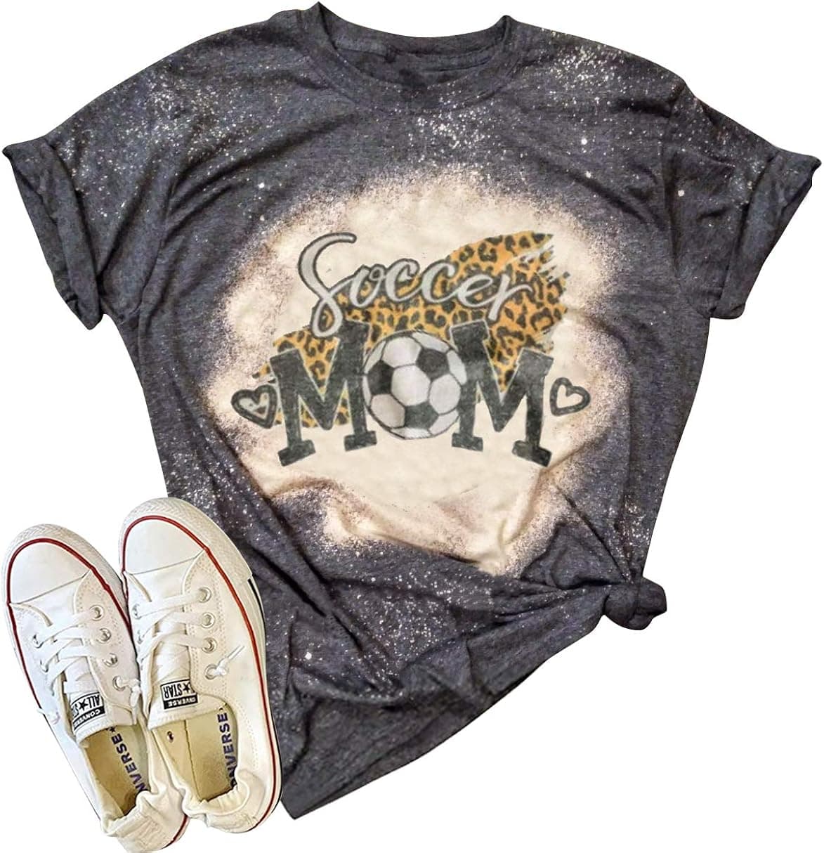 Soccer Mom Leopard Bleached T Shirts Womens Funny Cheetah Mom Graphic Tee Shirts Mom Life Casual Vintage Tshirt Tops
