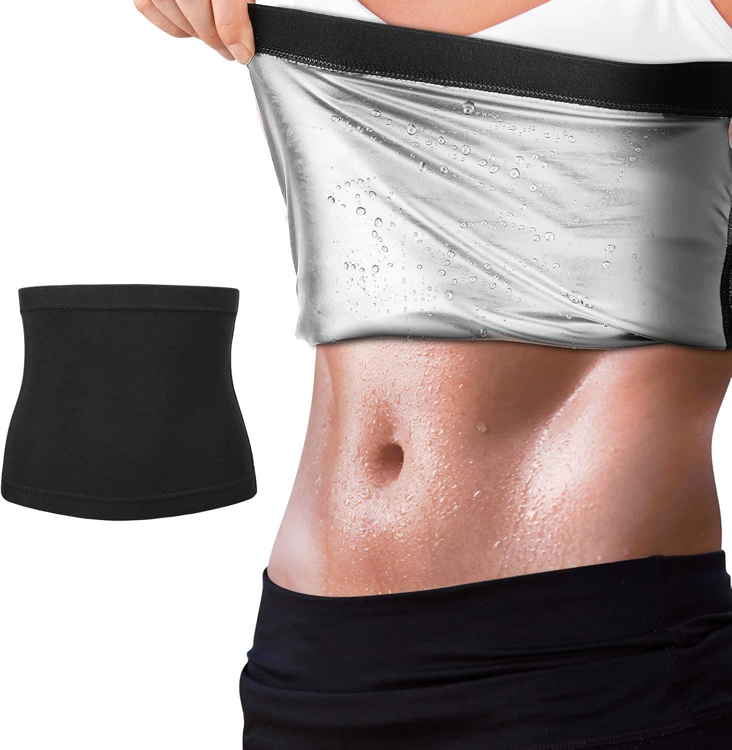 Rhino Valley Sweet Waist Trimmer, Sport Workout Body Shaper Sauna Slimming Belt for Women Men, Sweat Band Stomach Wraps Waist Trainer for Women Weight Loss Everyday Wear, L/XL, Silver