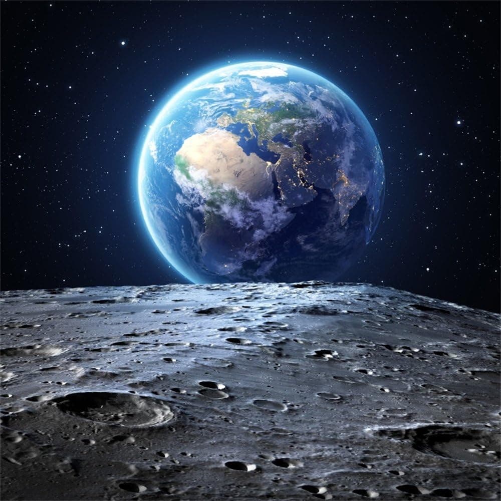 OFILA Universe Backdrop 8x8ft Outer Space Photography Background Earth Surface Planet Stars Footprints Kids Astronaut Party Event Decoration Children Birthday Party Background Toddlers Shoots Video