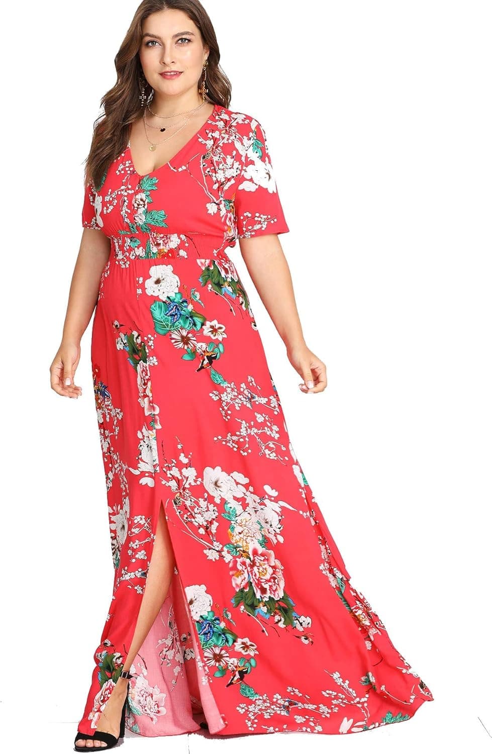 Milumia Women Plus Size Ethnic Evening Tropical Tea Length Bohemian Dress
