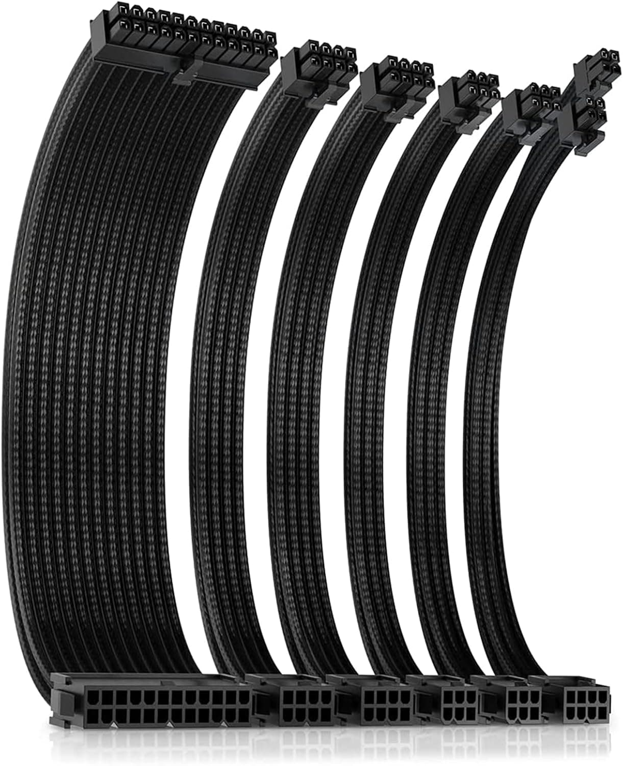 Okinos PSU Cables, Cable Extension PC, 24pin ATX / 4+4pin EPS / 8-pin PCI-E / 6pin PCI-E PSU Extension Cable Kit 30cm Length with Combs, Black