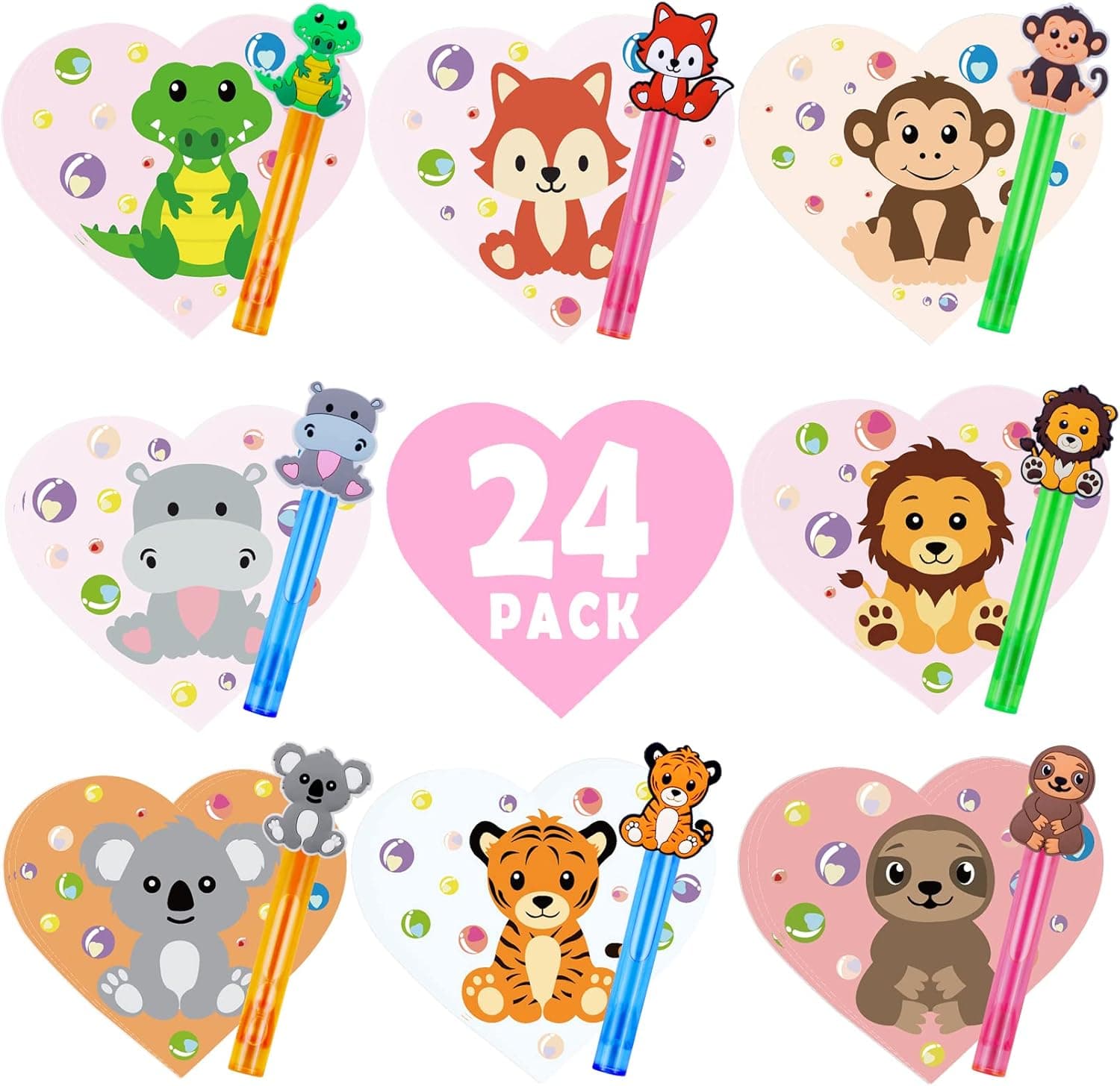 24 Pack Bubble Wands Valentines - Valentines Day Gifts for Kids, Valentines Day Cards for Kids School Exchange Classroom Prizes Supplies Valentine Party Favors for Girls Boys