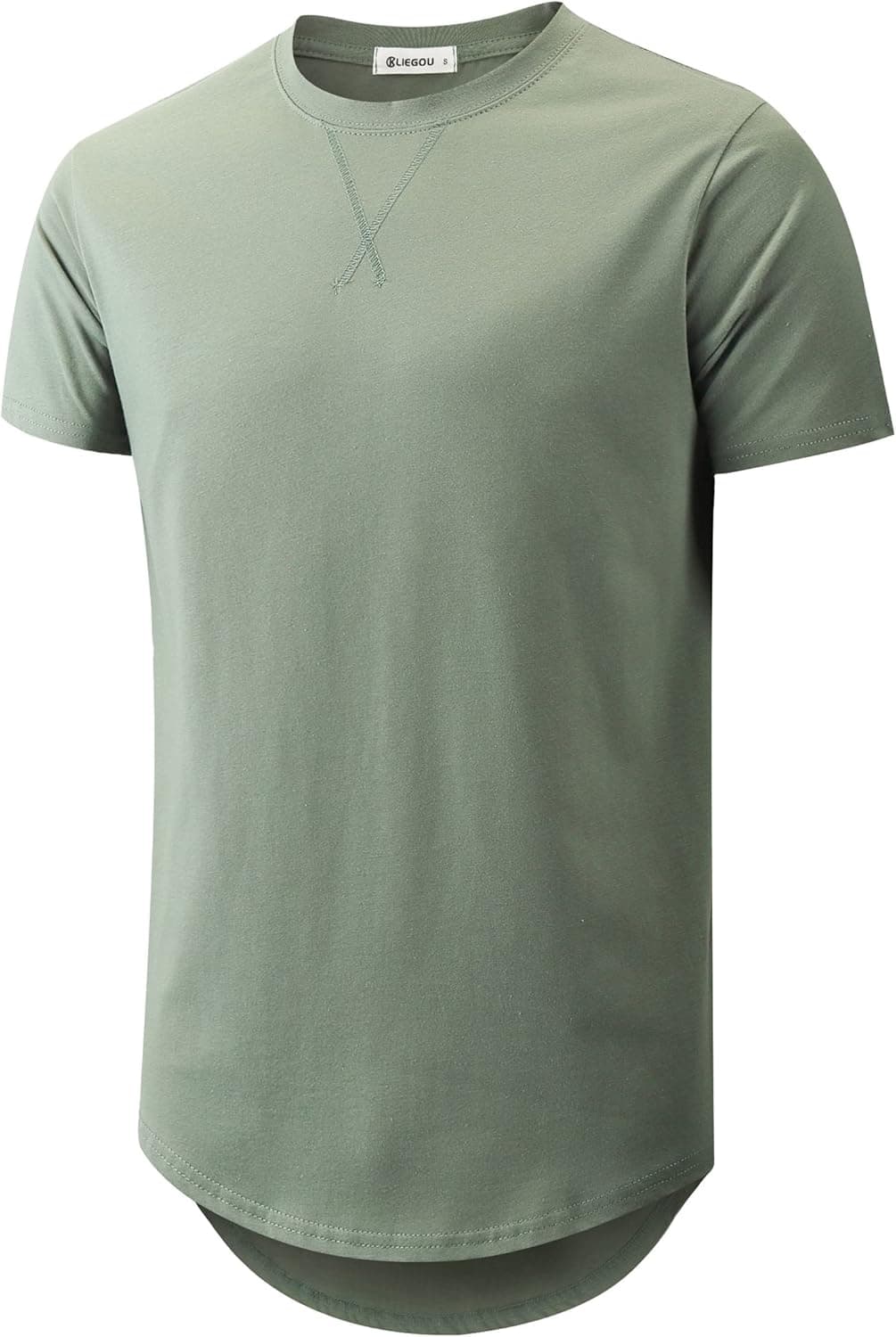 KLIEGOU Mens 100% Cotton Hipster Hip Hop Longline Crewneck T-Shirt S-4XL