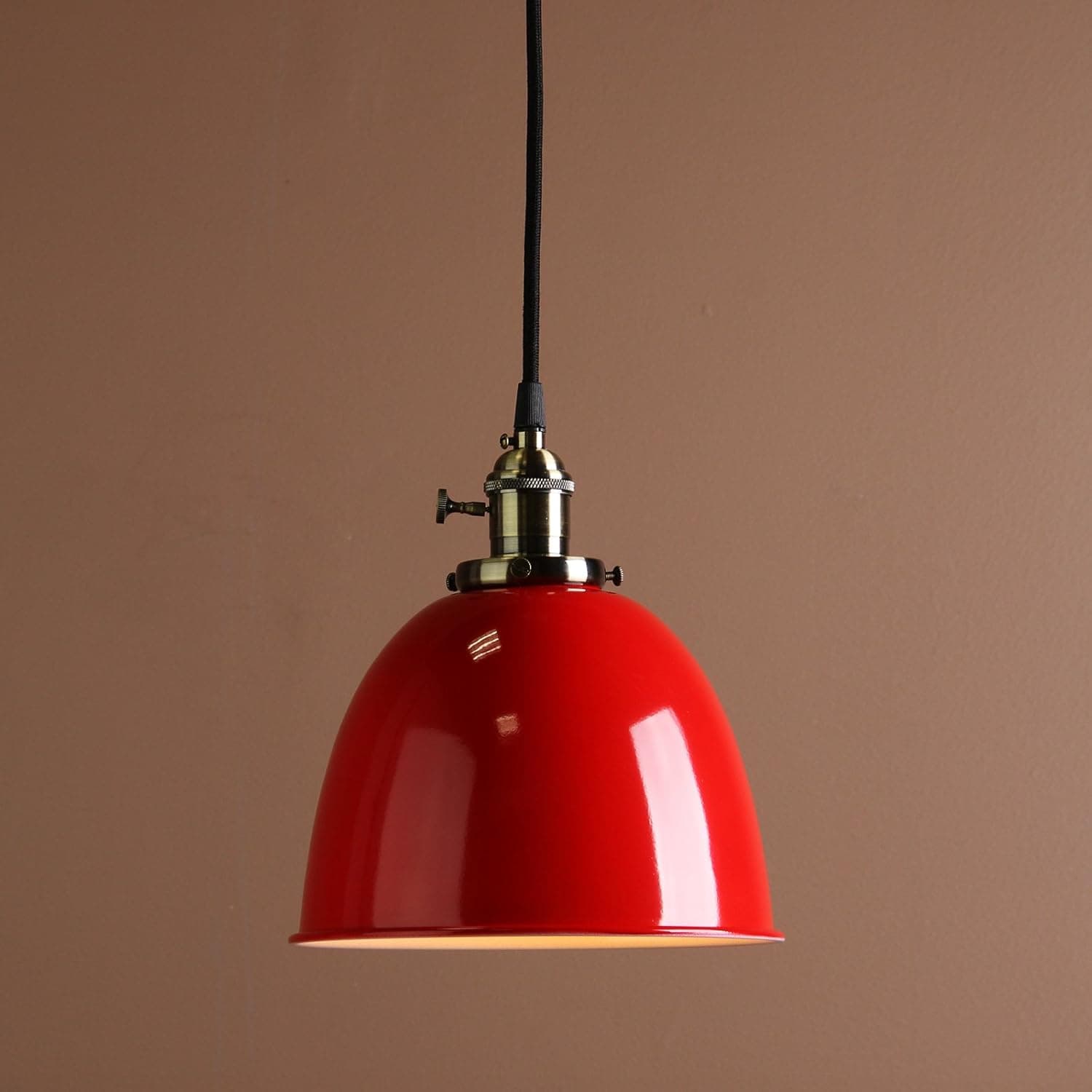 PERMO 1-Light Cord-Hung Pendant Light with Metal Dome Shade (Red)