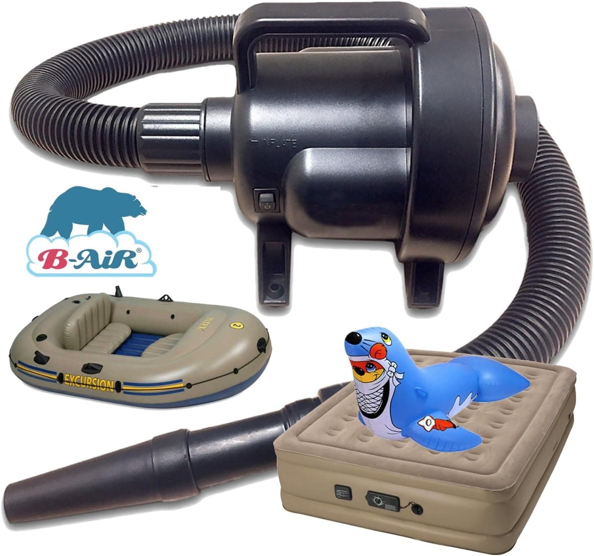 B-Air BF-1 Black Inflatable Air Pump Great 1/4 HP 115 Volt Inflatable Raft Pump Car Air Mattress Pump Compact Lightweight Air Pump Raft Deflates and Inflates