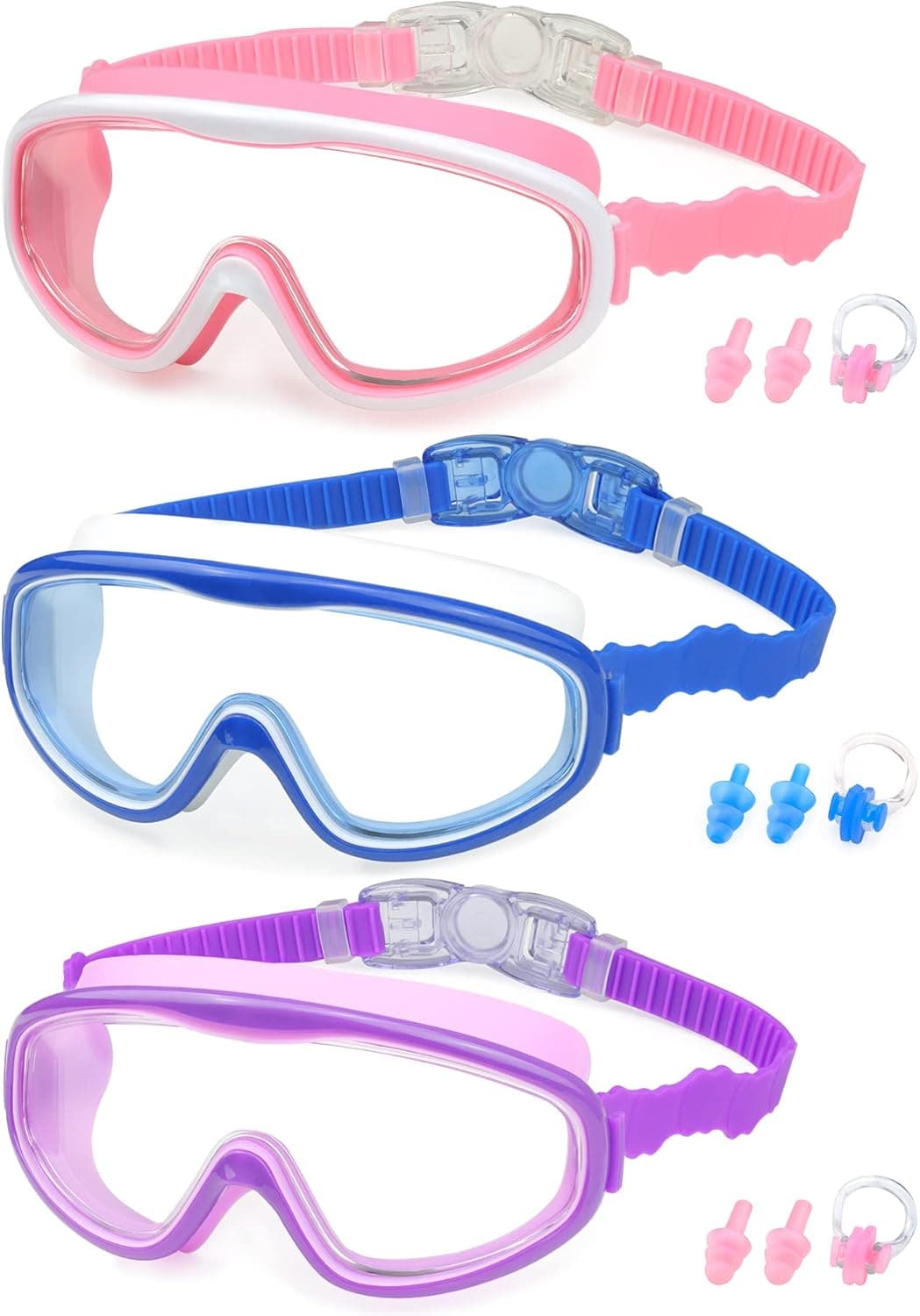 KAILIMENG Kids Swim Goggles 3 Pack, Swimming Goggles for Children Teens Age 3-15, Anti-Fog Anti-UV Clear Lens Water Glasses