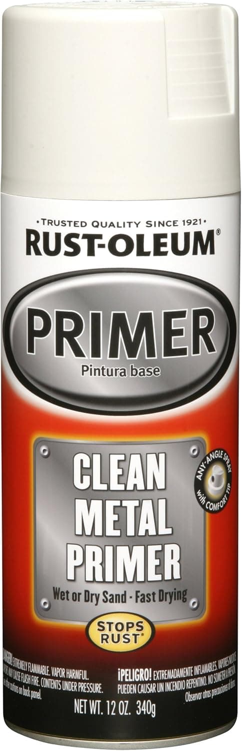 Rust-Oleum 249319 Automotive Clean Metal Primer Spray Paint, 12 oz, White