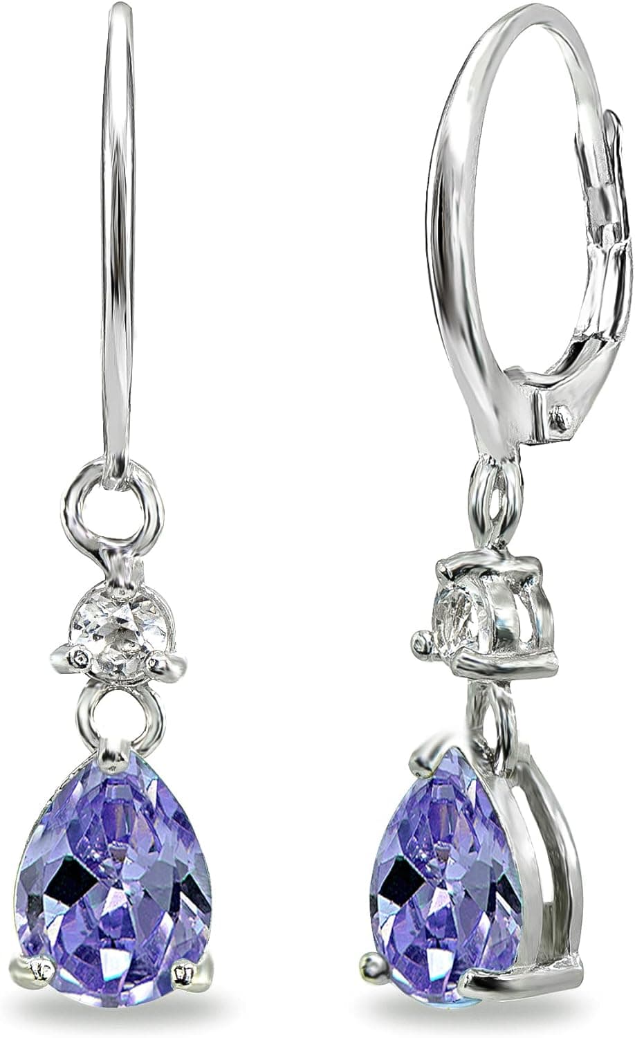 Sterling Silver Genuine or Synthetic Gemstone 8x6mm Teardrop Leverback Dangle Earrings for Women Bridesmaids