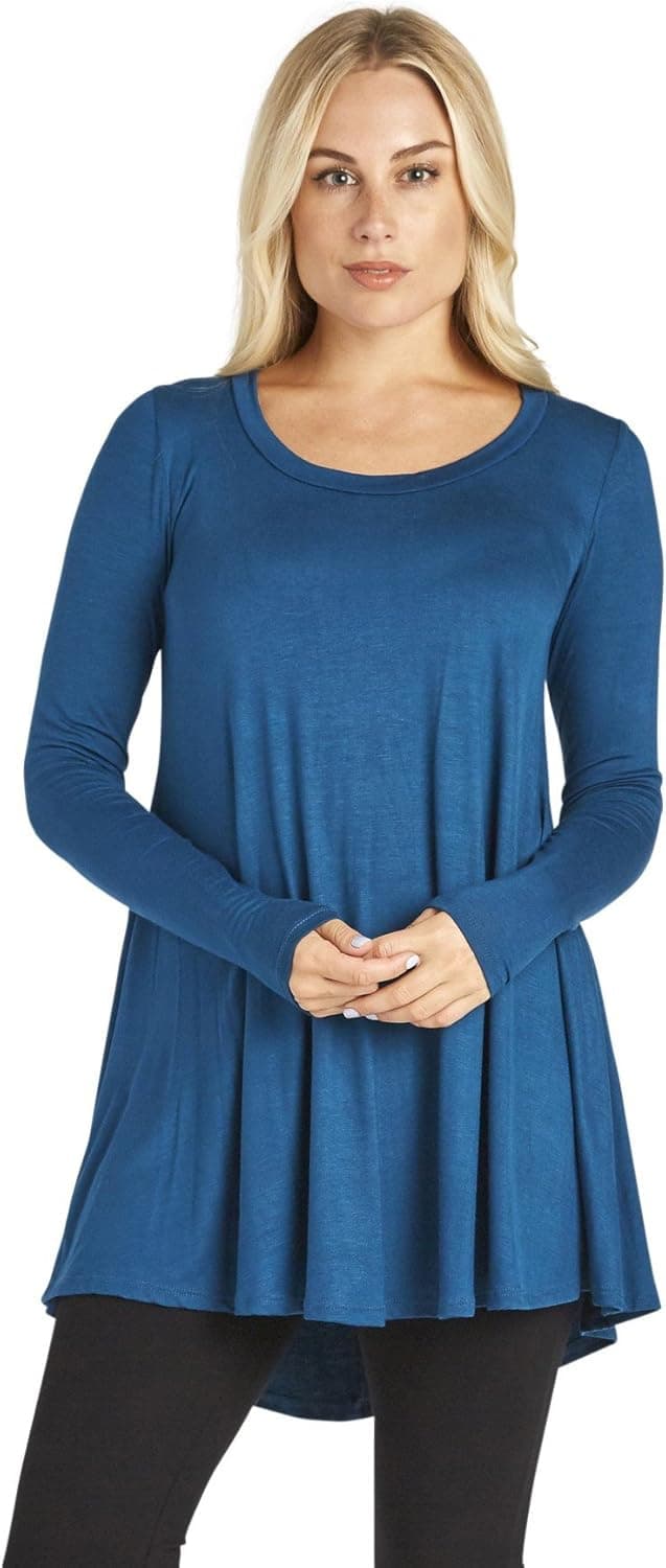 Free to Live Women's Loose Flare Fit Extra Long or Short Sleeve Tunic - Made in USA