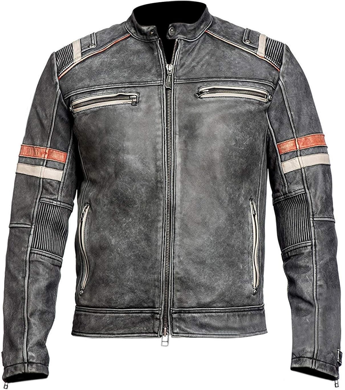 CHICAGO-FASHIONS Men's Retro Biker Vintage Cafe Racer Motorcycle Distressed Black Leather Jacket X-Small