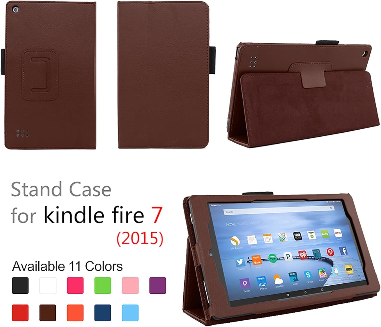 Elsse Folio Case with Stand for Kindle Fire 7 - Brown