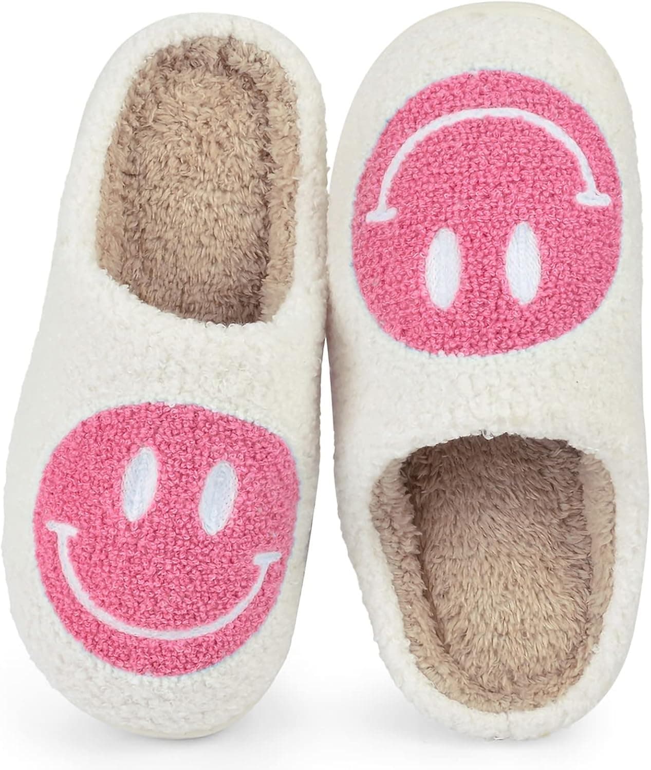 MoneRffi Smile Face Slippers, Retro Comfy Winter Shoes Warm Plush House Slippers for Women Men, Couples Novelty Soft Lightweight Indoor Outdoor Slippers Anti-slip