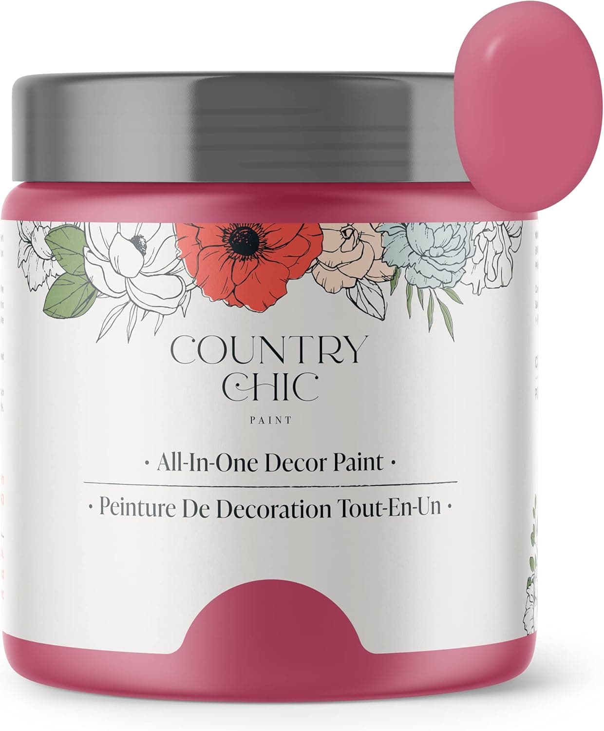 Country Chic Paint - Chalk Style All-in-One Paint for Furniture, Home Decor, Cabinets, Crafts, Eco-Friendly, Minimal Surface Prep, Multi-Surface Matte Paint - Cherry Blossom [Pink] - (4 oz)