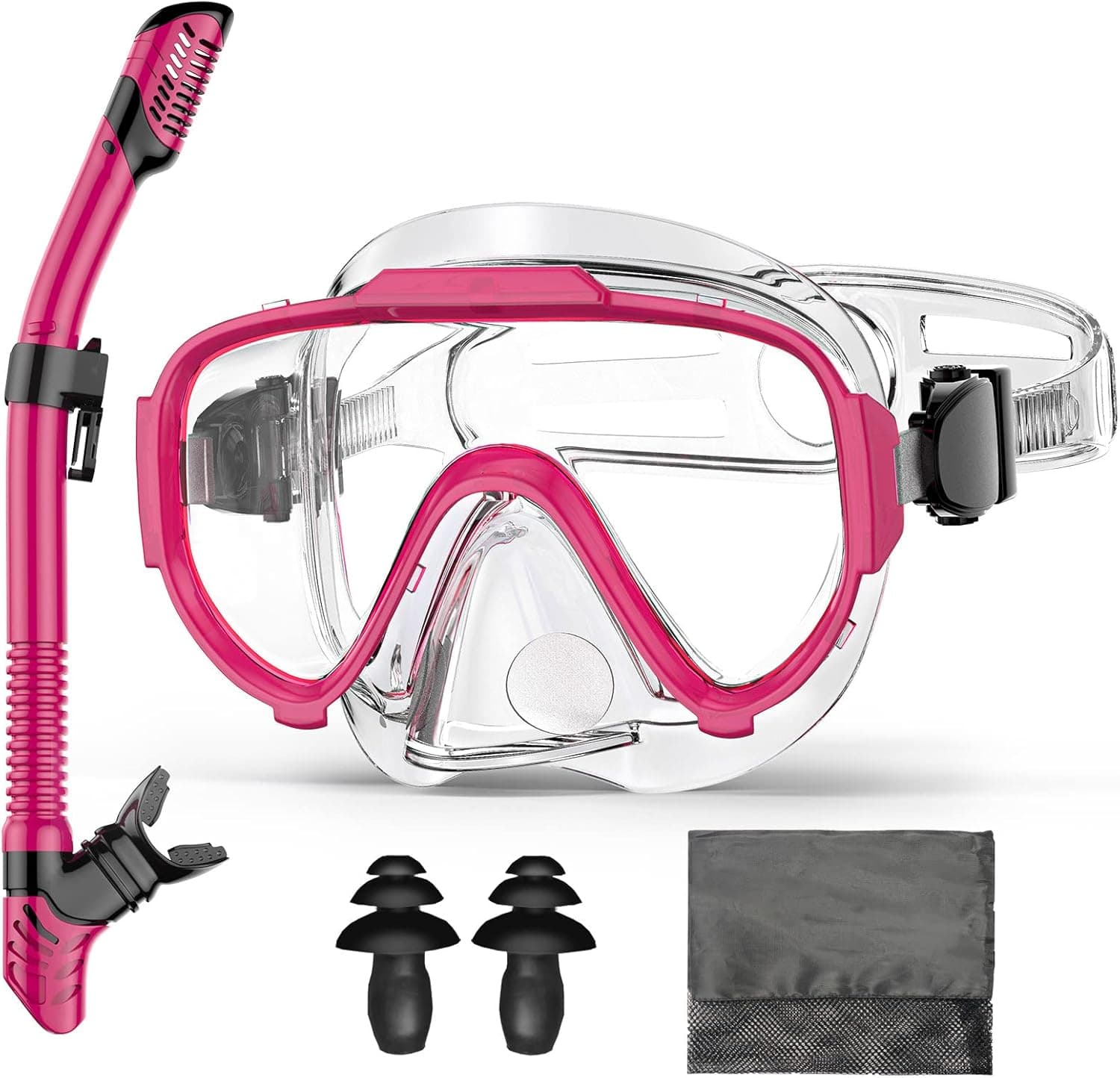 Snorkel Set for Adult Youth Men Womens Snorkeling Gear Goggles and Snorkel Set Anti Leak Anti-Fog Dry Snorkel Mask for Snorkeling Swimming and Scuba Diving with Carrying Bag (Pink)