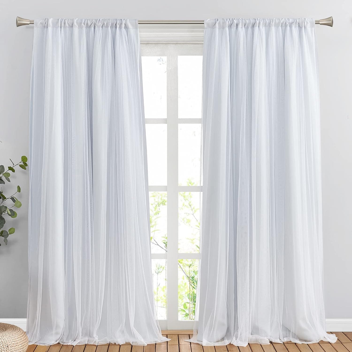 PONY DANCE White Window Curtains - Sheer Blackout Curtains Mix & Match with White Voile Drapery Overlay, Cortinas para Sala Modernas, 52x95 inch, 2 Pieces
