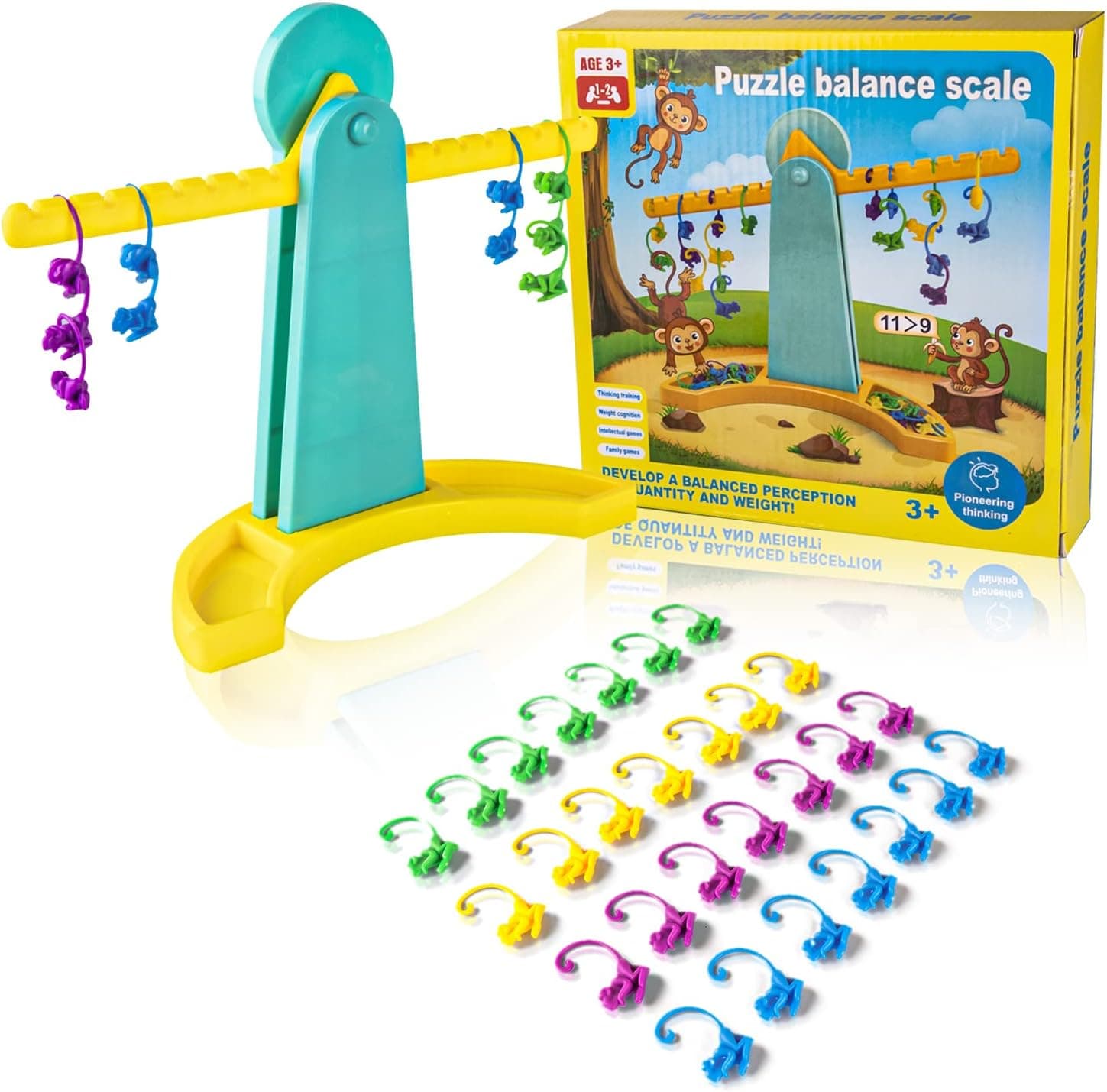 Homeschool Monkey Balance Board Counting Math Games Toys for 3 4 5 Year olds Prechool Activities Educational Kindergarten - Number Learning Material for Boys and Girls