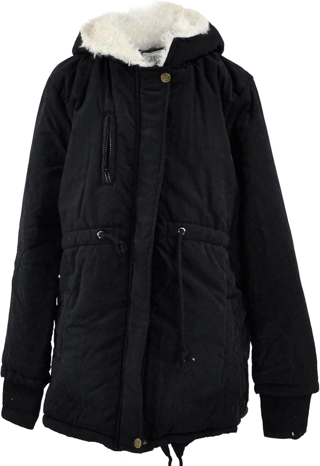 Tops Womens Thicken Fleece Warm Winter Coat Zip Hooded Parka Long Jacket Overcoat (L, black)