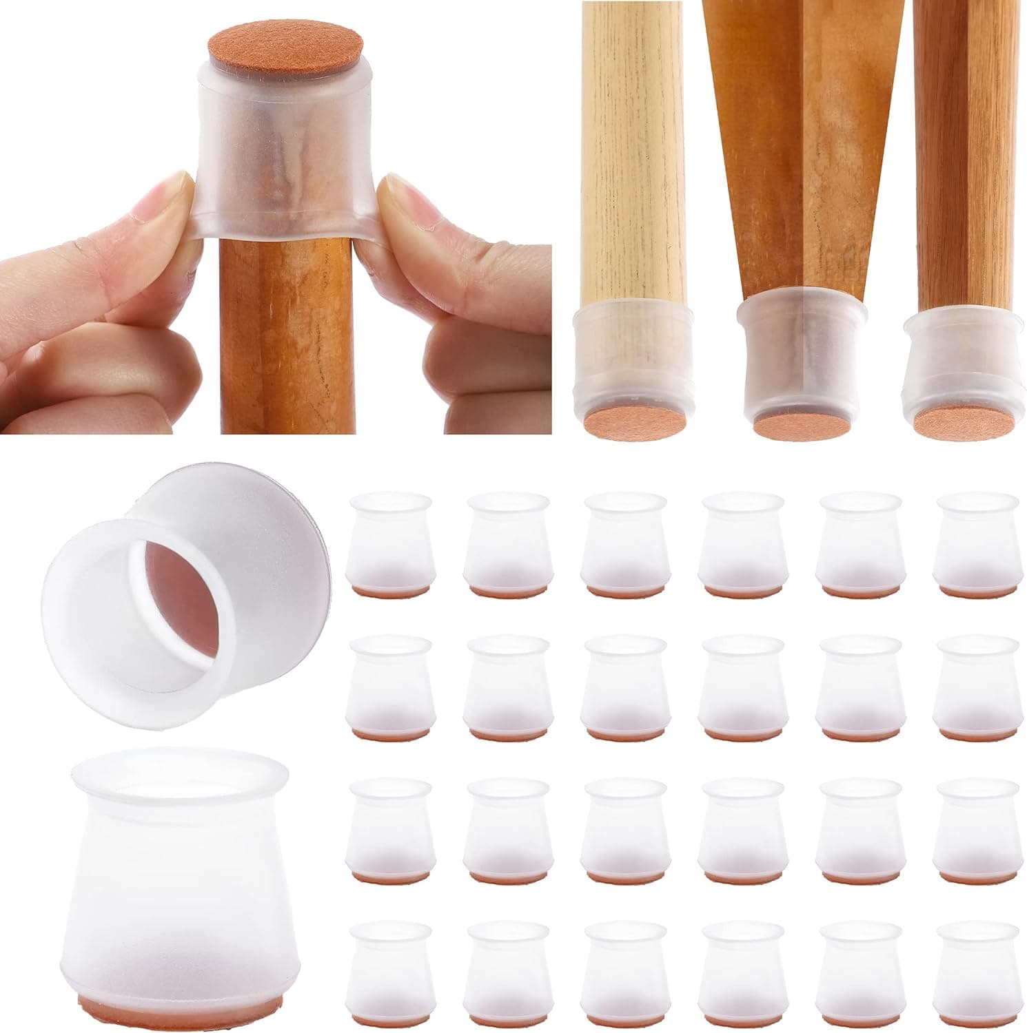Chair Leg Floor Protectors 24 Pcs, Floor Protectors for Chairs, Chair Leg Protectors for Hardwood Floors, Rubber Chair Leg Caps with Felt Pad Small