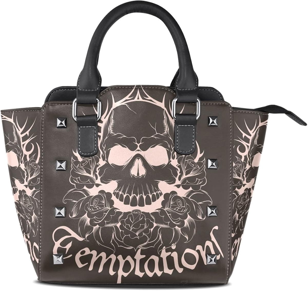 Womens Paisley Skull Leather Handbags Purses Shoulder Tote Satchel Bags, Flower Skull, 7.48*3.94*7.48 inches(L*W*H)