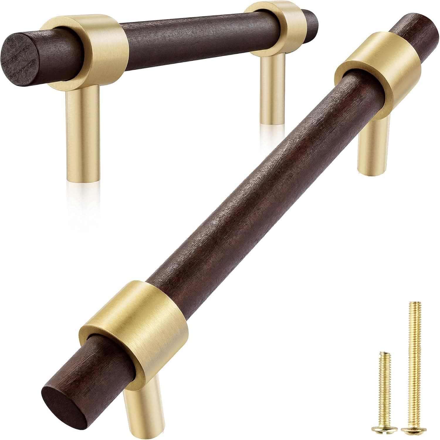 QOGRISUN 6-Pack Brass Wood Drawer Pulls, Gold Wood Cabinet Handles Dresser Pulls, 5-inch Hole Center, Modern Kitchen Furniture Hardware, 6-3/4-Inch Total Length