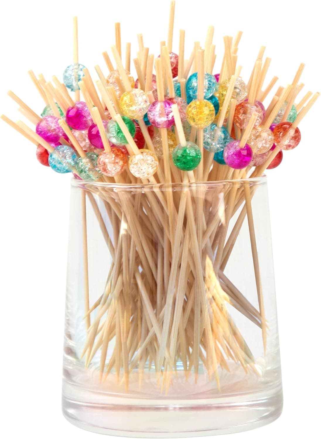 300 PCS Cocktail Picks Colorful Pearl Fruit Drink Picks Food Sticks Bamboo Toothpicks with Acrylic Crackle Ball for Dessert Salad Holiday Food Appetizer Kitchen Home Buffet Party Supplies