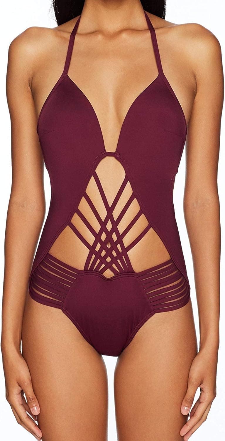 Kenneth Cole New York Women's Strappy Cut Out Halter One Piece Swimsuit