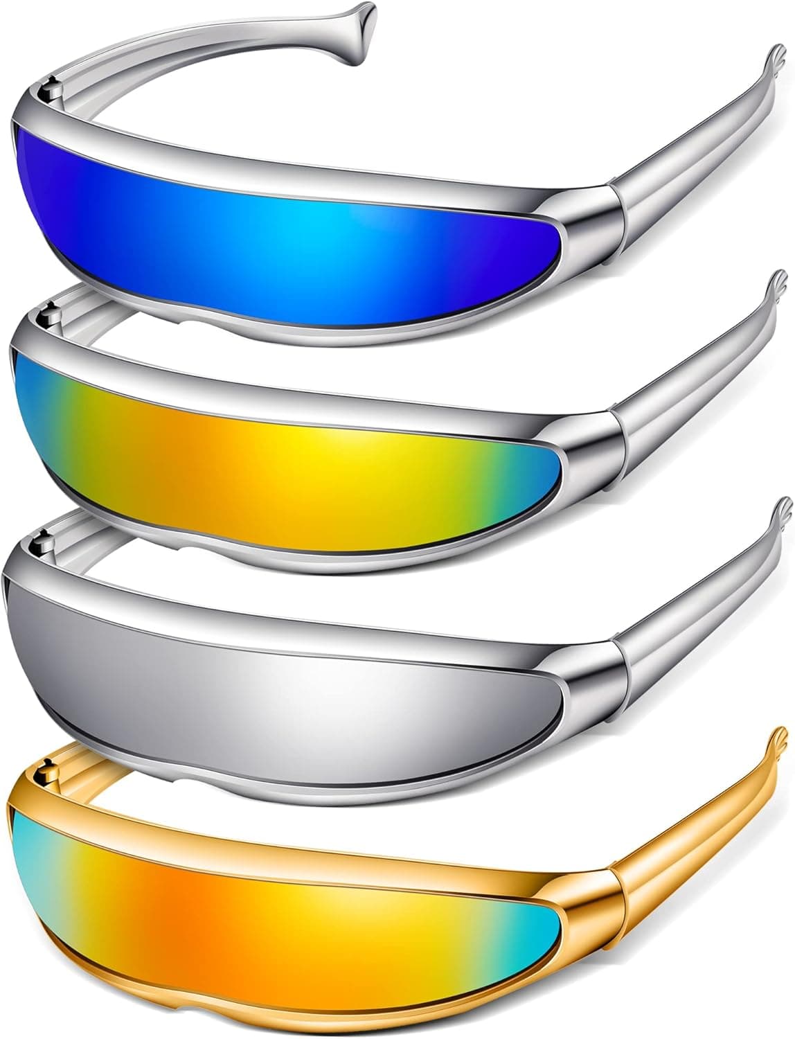 4 Pairs Futuristic Narrow Cyclops Sunglasses Robot Space Costume Color Mirrored Lens