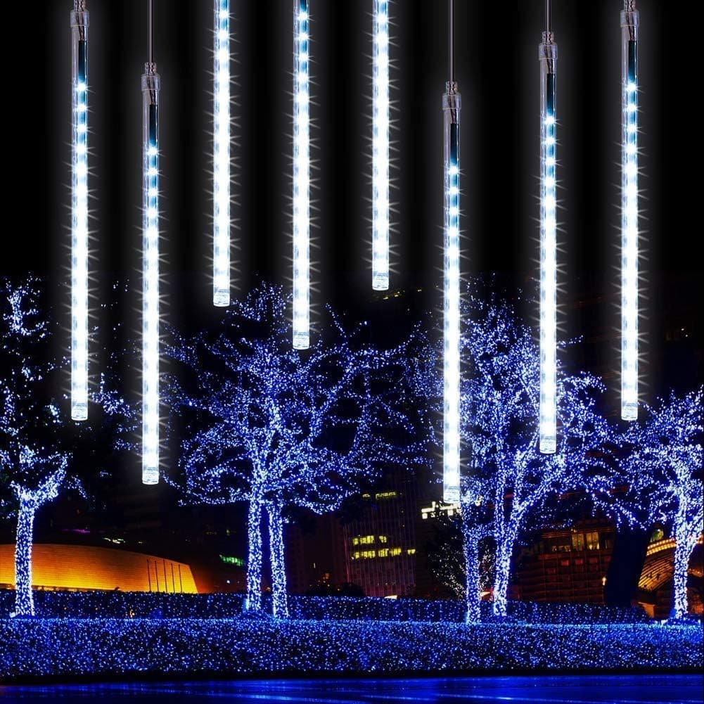 Takihoo Falling Rain Lights 11.8 inch 8 Tube 192 LEDs, Meteor Shower Lights Waterproof, Icicle Snow Fall String Cascading Lights, Christmas Lights for Holiday Party Wedding, Garden Decoration (White)