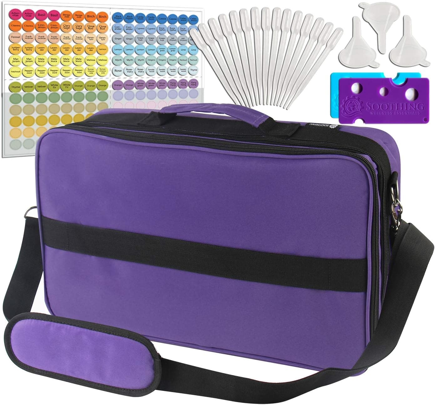 Giant 124 Essential Oils Train Case for 5ml, 10ml and 15ml Bottles – Shoulder Style Soft Case with Tall Plush Black Felt Inlay EVA Insert, Premium Metal Connectors and Double Zippers (Orchid Purple)