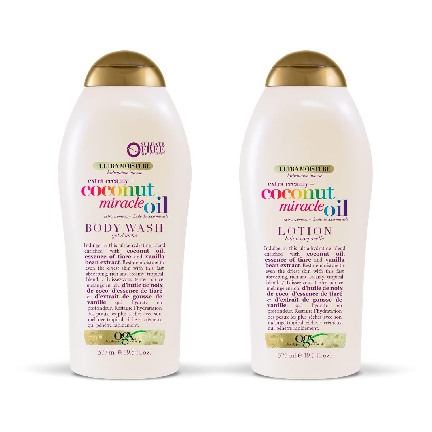 OGX Extra Creamy + Coconut Miracle Oil Ultra Moisture Body Wash, 19.5 Fl Oz Extra Creamy + Coconut Miracle Oil Ultra Moisture Body Lotion with Vanilla Bean, Fast-Absorbing