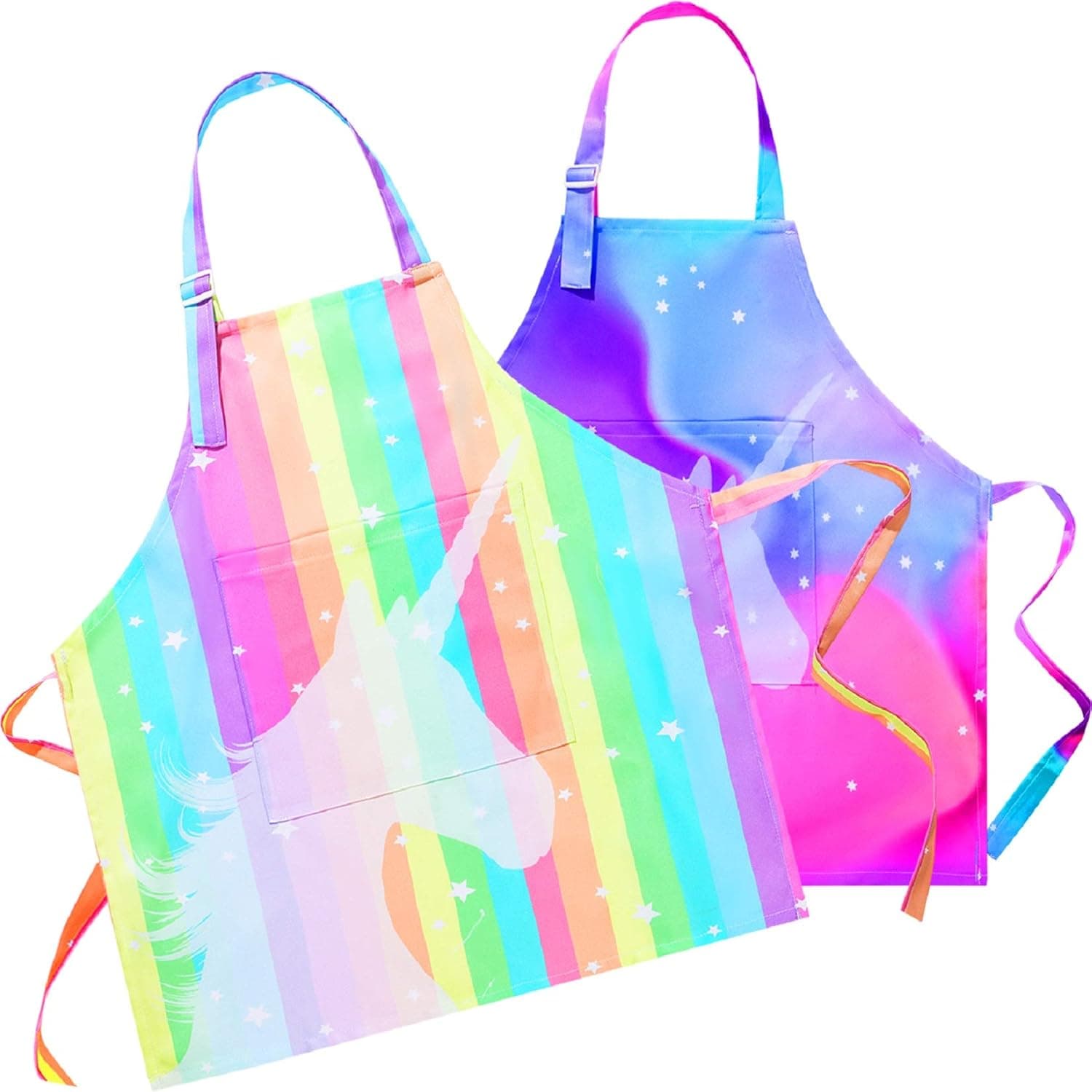 Sylfairy Aprons for Kids Girls Rainbow Unicorn Apron with Pockets for Children Kitchen Chef Aprons for Cooking Baking Painting and Party Family Gifts(Small,3-5Years)