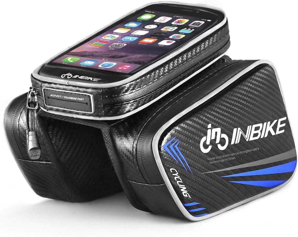 INBIKE Top Tube Bag, Waterproof Bicycle Front Frame Pannier Bag with Touch Screen Phone Case Up to 6.2 Inches