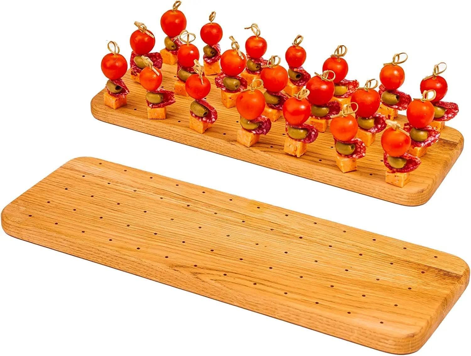 Wooden Oak Food Pick Holder Food Skewer Holder - 17x6 Pick Fruit Cocktail Display - Display Skewer Serving Tray - Food Presentation Board - Catering Displays & Food Stands - 65 Hole