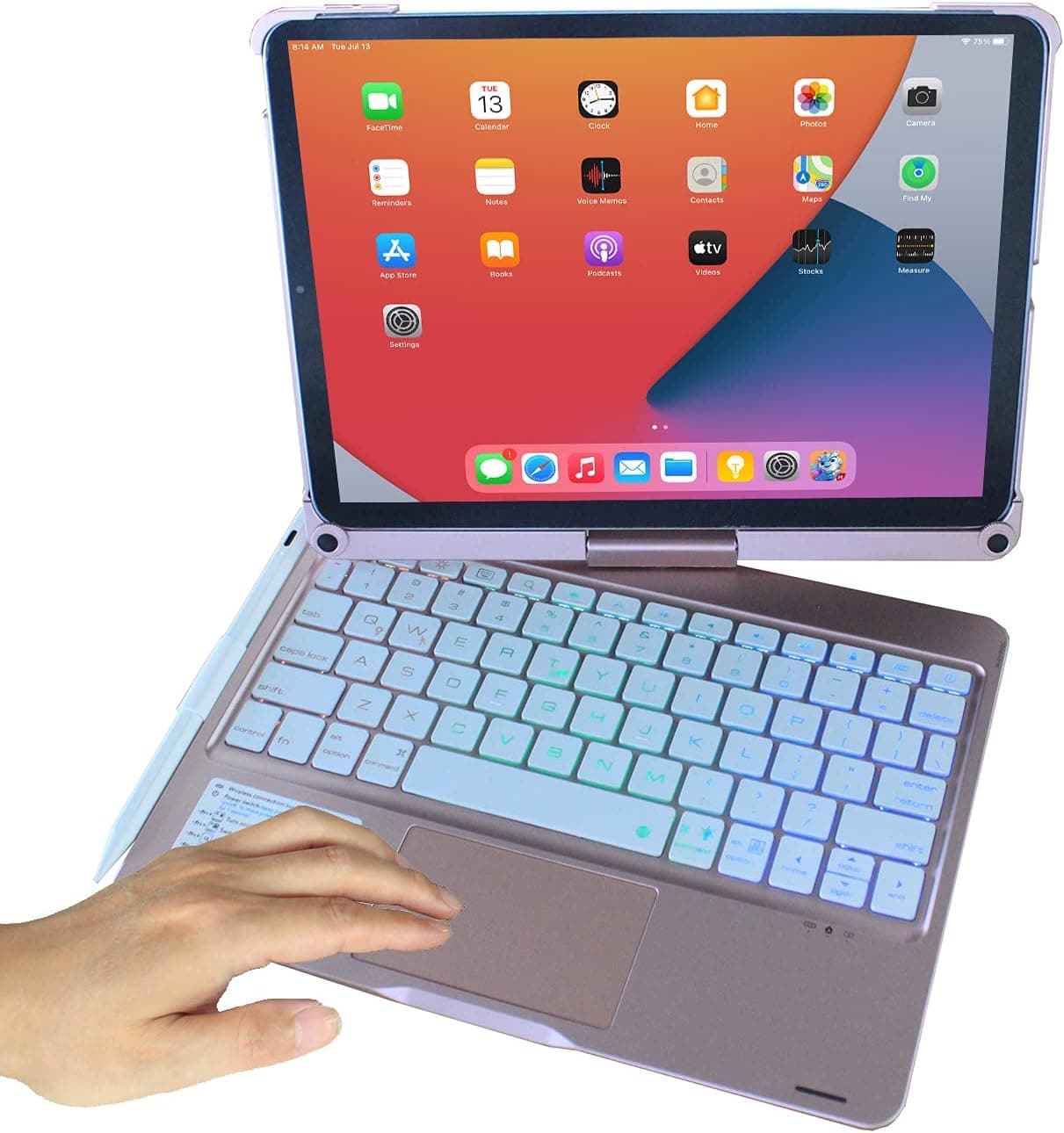 MyMAX Trackpad Keyboard Case for 10.9” iPad Air 5th 2022 /Air 4th 2020/iPad Pro 11” 2021 3rd/2020 2nd/2018 1st Gen, with Bluetooth 5.1 Wireless Control, 7-Color Backlit, & 360° Rotation (Rose Gold)
