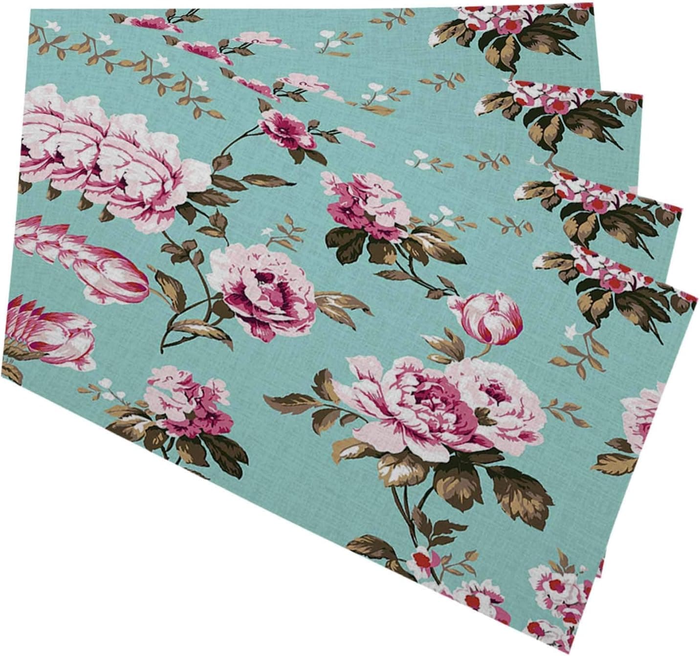 HOSNYE Classic Chintz Floral Placemats for Kitchen Dining Table Set of 4 Shabby Chic Vintage Roses Tulips and Forget Me Nots Linen Place Mats