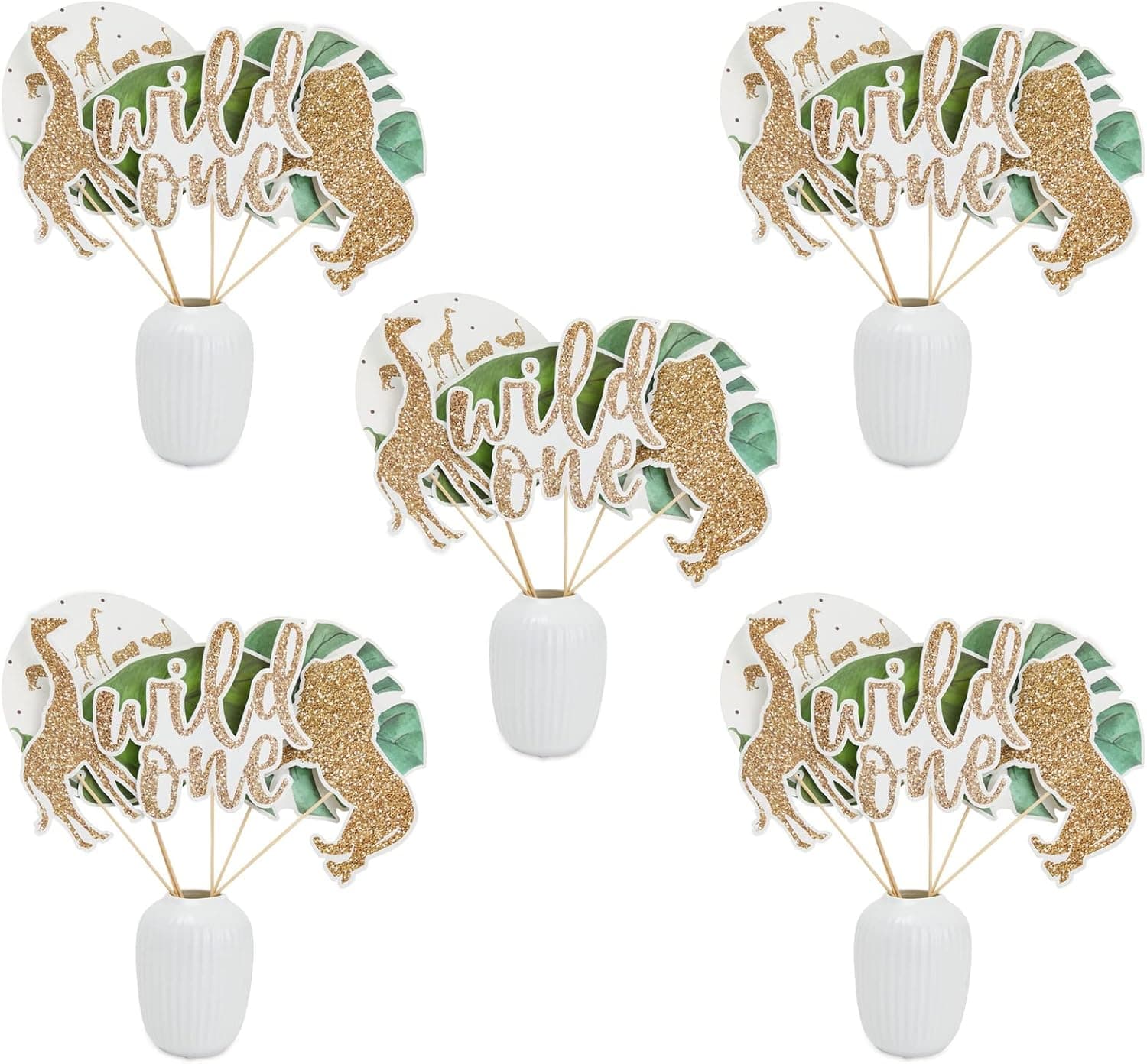 30 Pieces Wild One Birthday Decorations, Safari Party Supplies with Centerpiece Sticks, Jungle Animal Cutouts