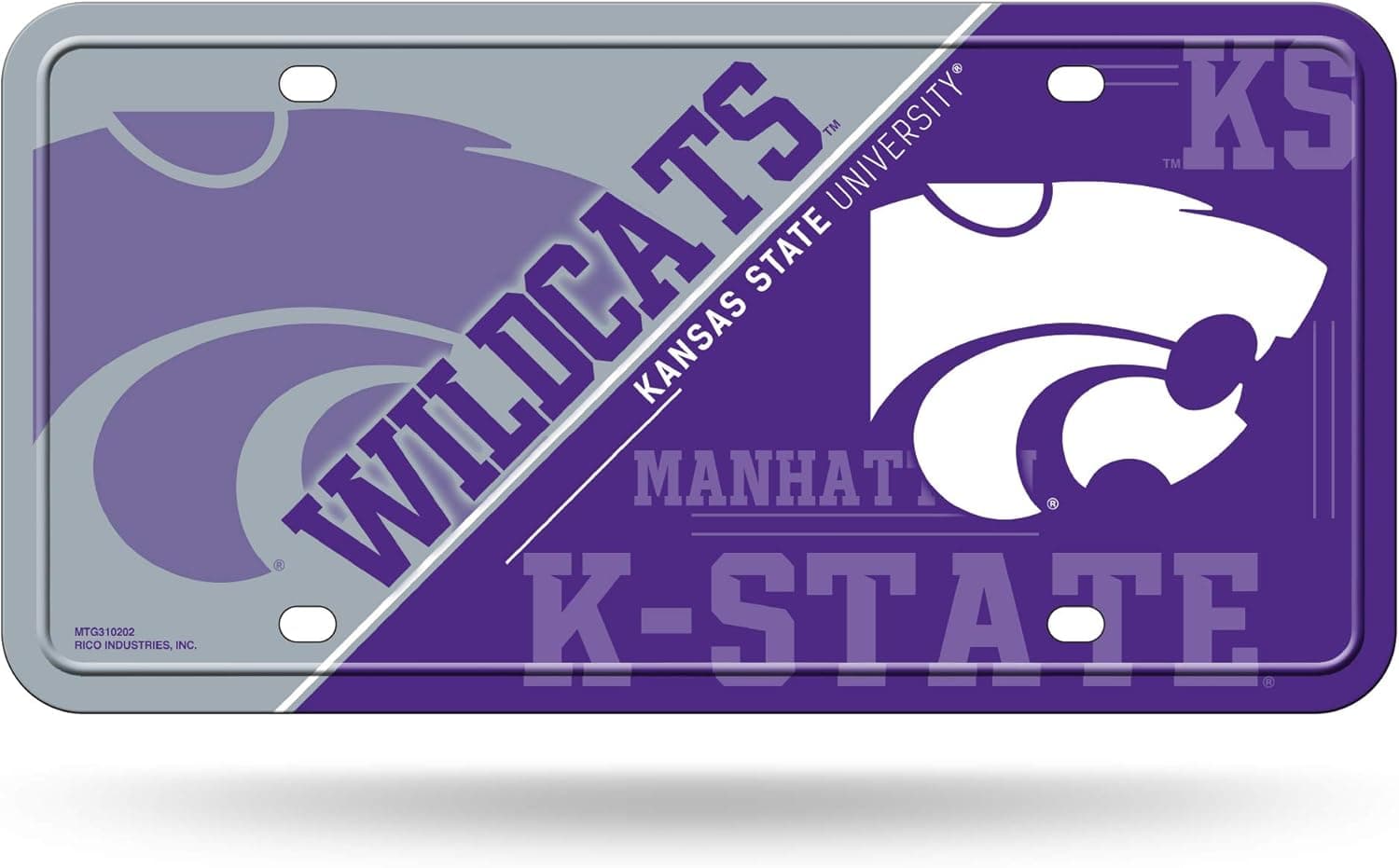 Rico Industries NCAA Metal License Plate Tag, Kansas State Wildcats, 6 x 11.5-inches