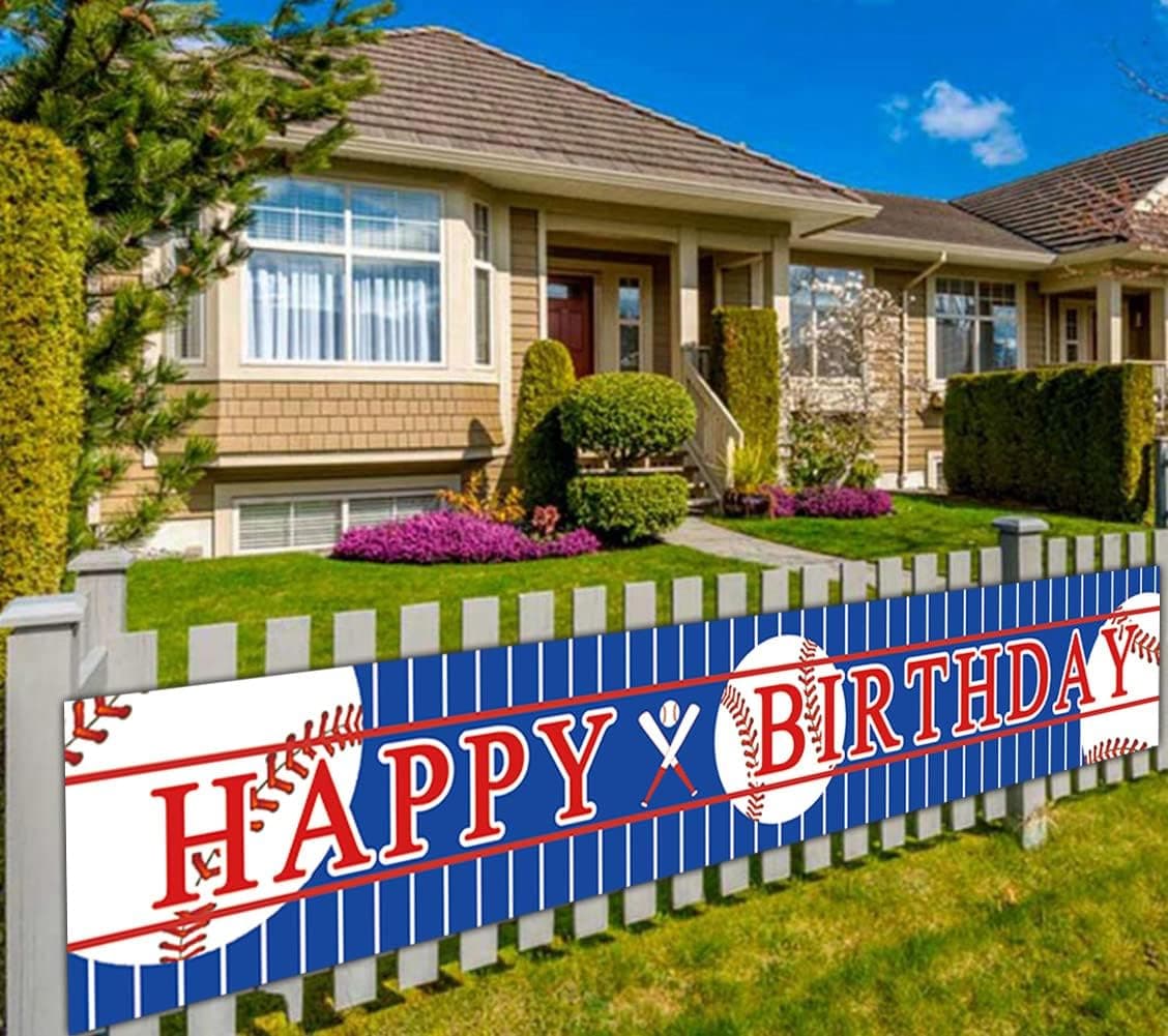 Large Baseball Happy Birthday Banner Sports Theme Birthday Party Supplies Decorations Baseball Birthday Party Backdrop Photography Background Baseball Bday Supplies Decorations 9.8 x 1.6 ft