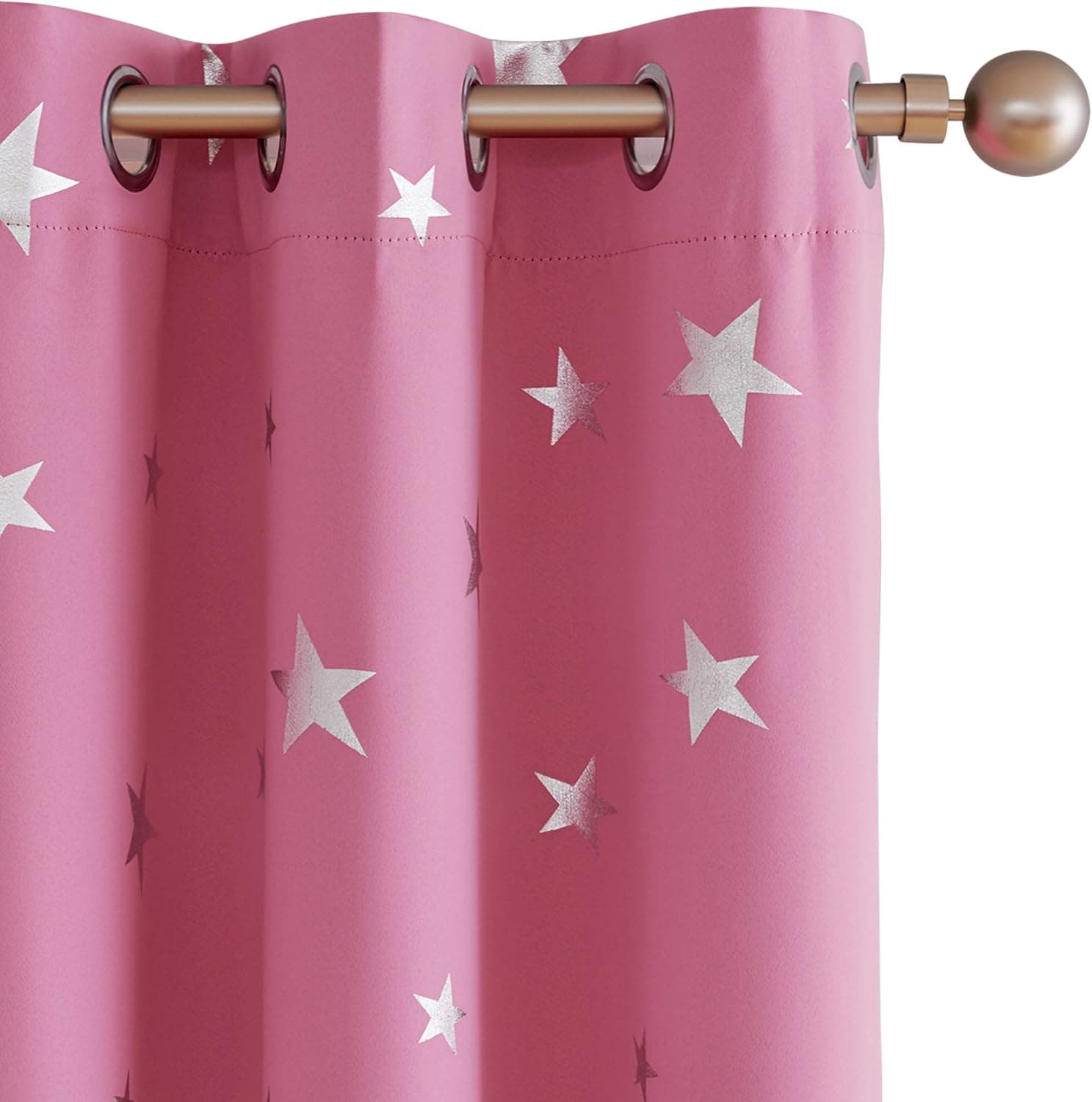 Deconovo Solid Thermal Insulated Blackout Curtains with Silver Star Pattern 38 x 45 Inch Pink 2 Panels