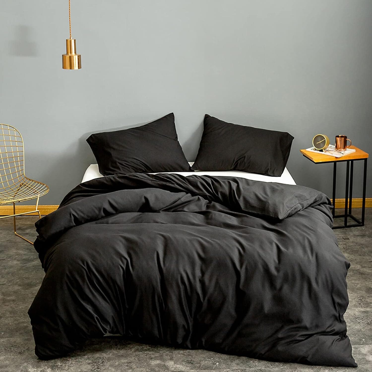 100% Pure Color Twin Duvet Cover 3PCS, Premium Soft Microfiber Duvet Covers Set, Black Bedding Comforter Cover, Zipper Closure & Corner Ties, 1 Duvet Cover 90x104 inch and 2 Pillow Case 20x36 inch