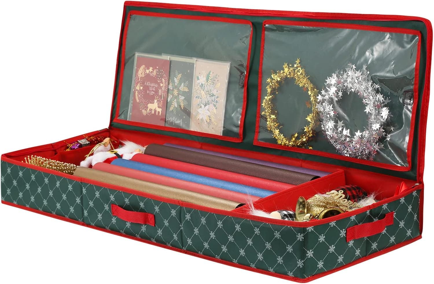 HERNEAT Wrapping Paper Storage Containers [1-Pack], Holiday Xmas Gift Wrap Organizers Gift Wrapping Paper Storage Boxes Bins Under Bed Xmas Storage 39.4”x 13.4”x 5.2” (Green)