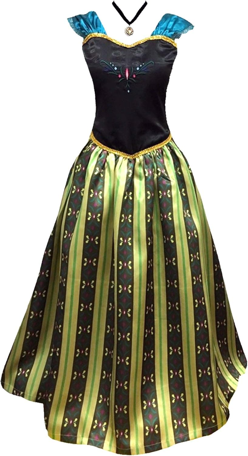 Cokos Novelty Adult Women Frozen Anna Elsa Coronation Dress Costume (Women Size Medium, Olive)