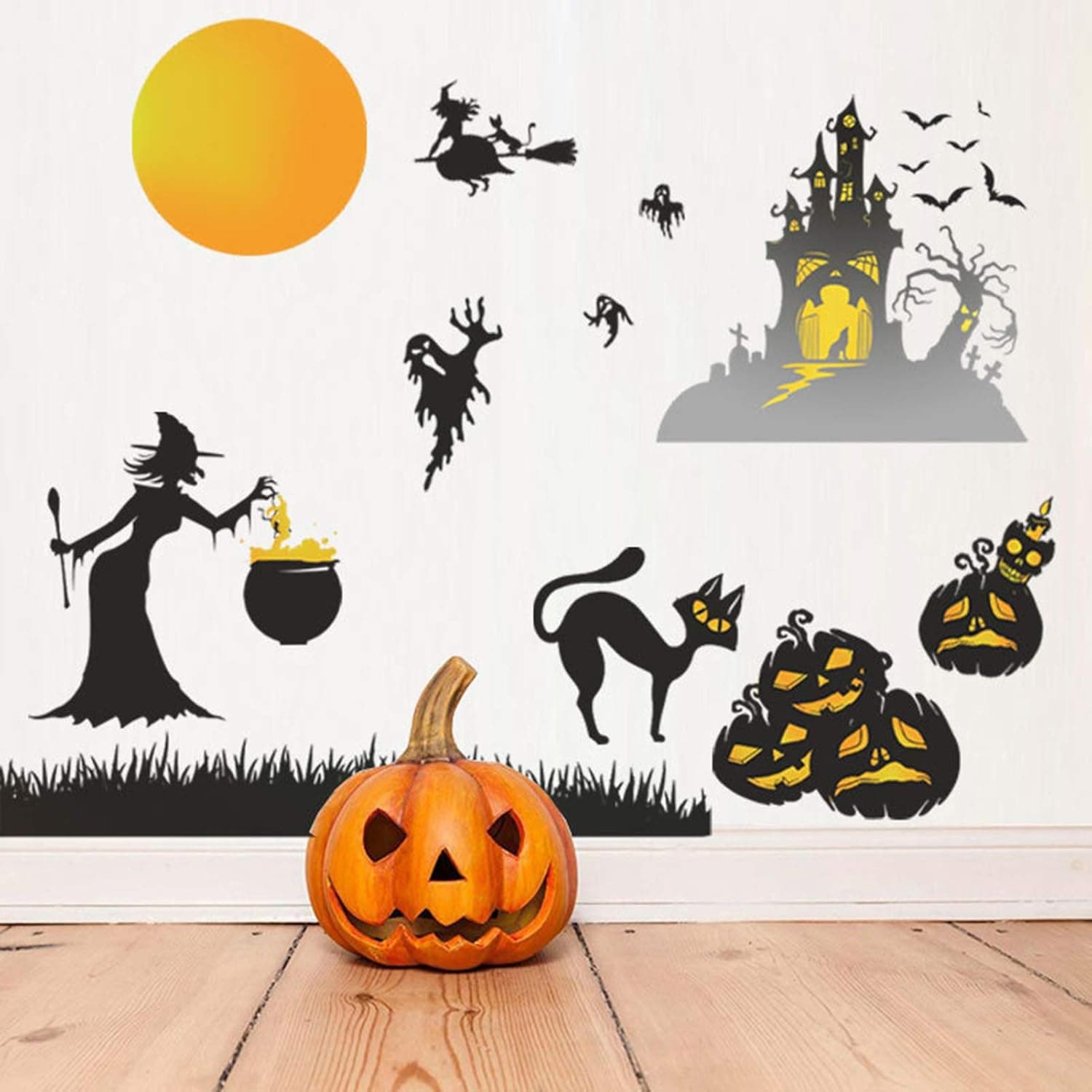 Eutecado Halloween Window Stickers, Ghost Wall Decals Haunted House Cat Pumpkin Wall Posters Decor, Vinyl Room Scary Decorations for Living Room Bedroom