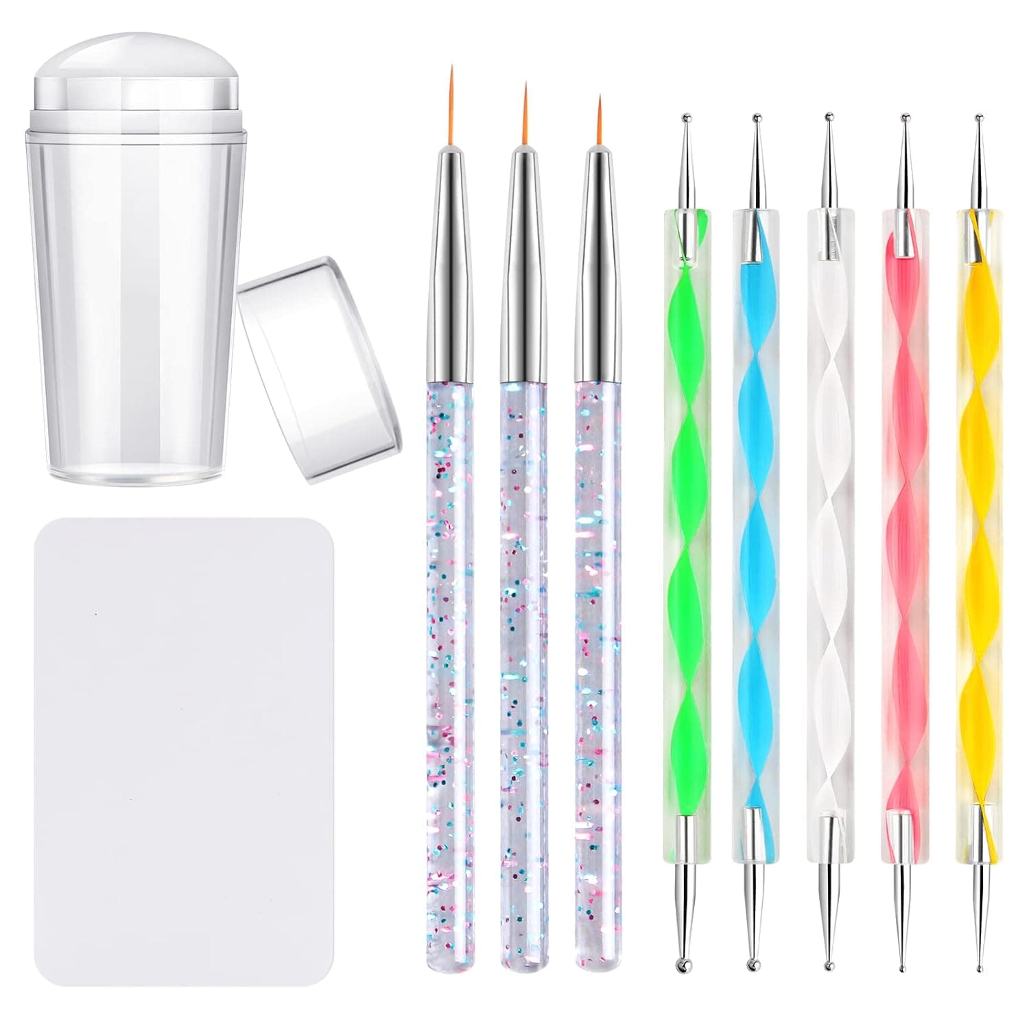 Kalolary Nail Stamper Nail Art Brushes Dotting Pens, French Tip Nail Stamp Clear Nail Art Jelly Stamper Kit For Nails With Scraper, 3pcs Nail Pen Brushes & 5pcs Nail Dotting Pen For French Tip Nail Stamping Manicure Tool